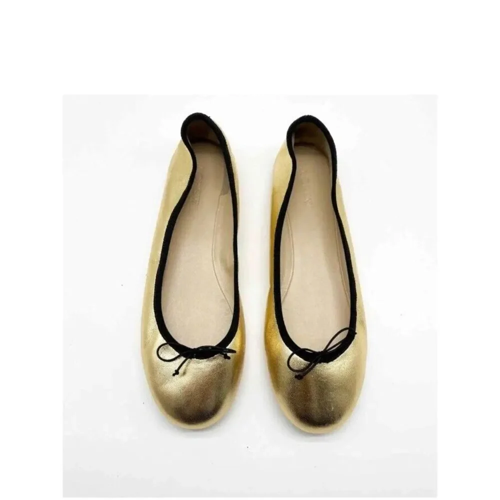 J. Crew Evie Leather Round Toe Ballet Flats 8 Gold Cute